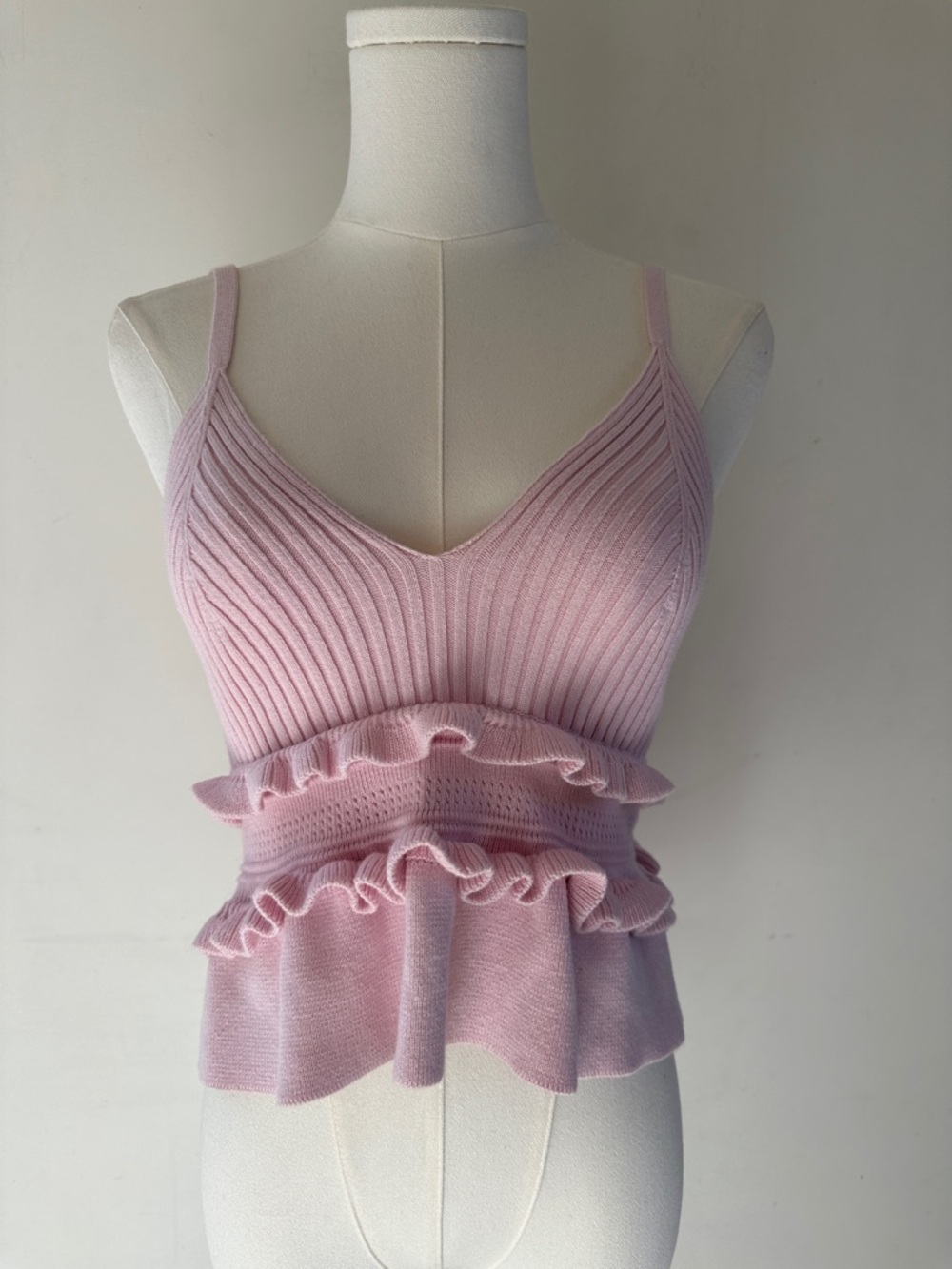 BCBG Ruffled Knit Camisole Tank Top - Pink